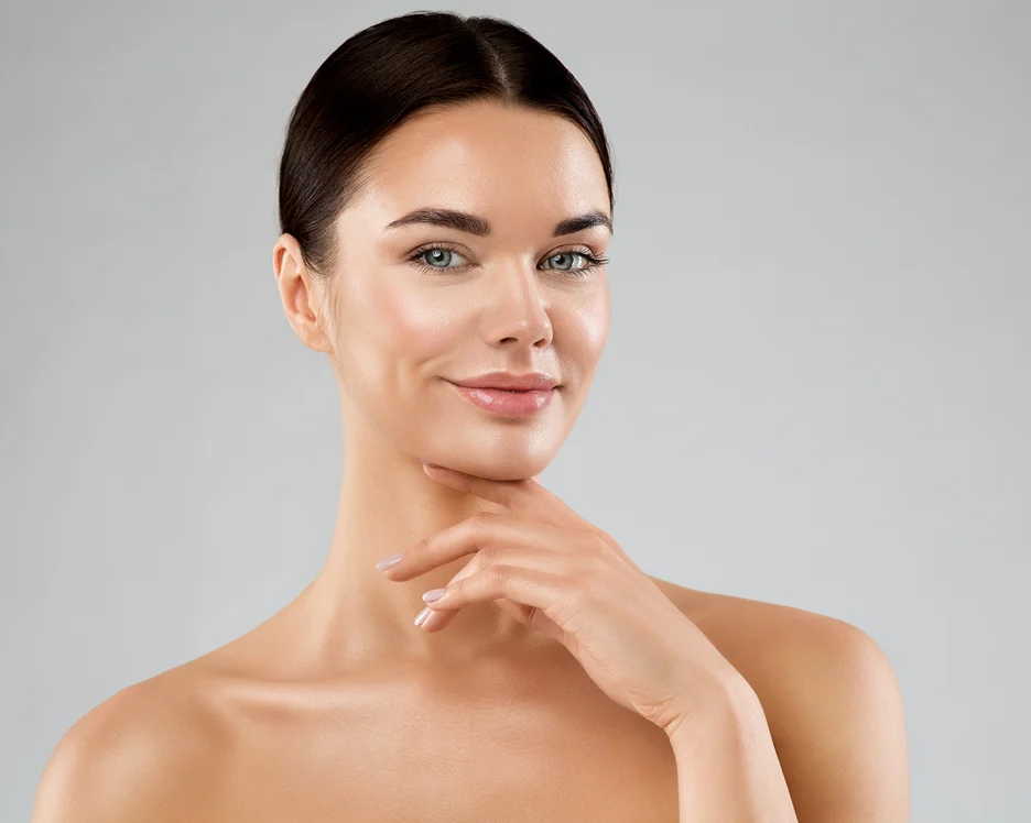 a portrait of a woman with smooth, glowing skin