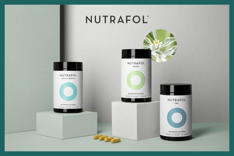 Nutrafol hair wellness supplements — Women's Balance, Women, and Men formulations with capsules